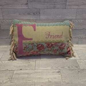 Vintage Tapestry Pillow Friend Floral Roses Throw Cushion Fringe Accent Decor